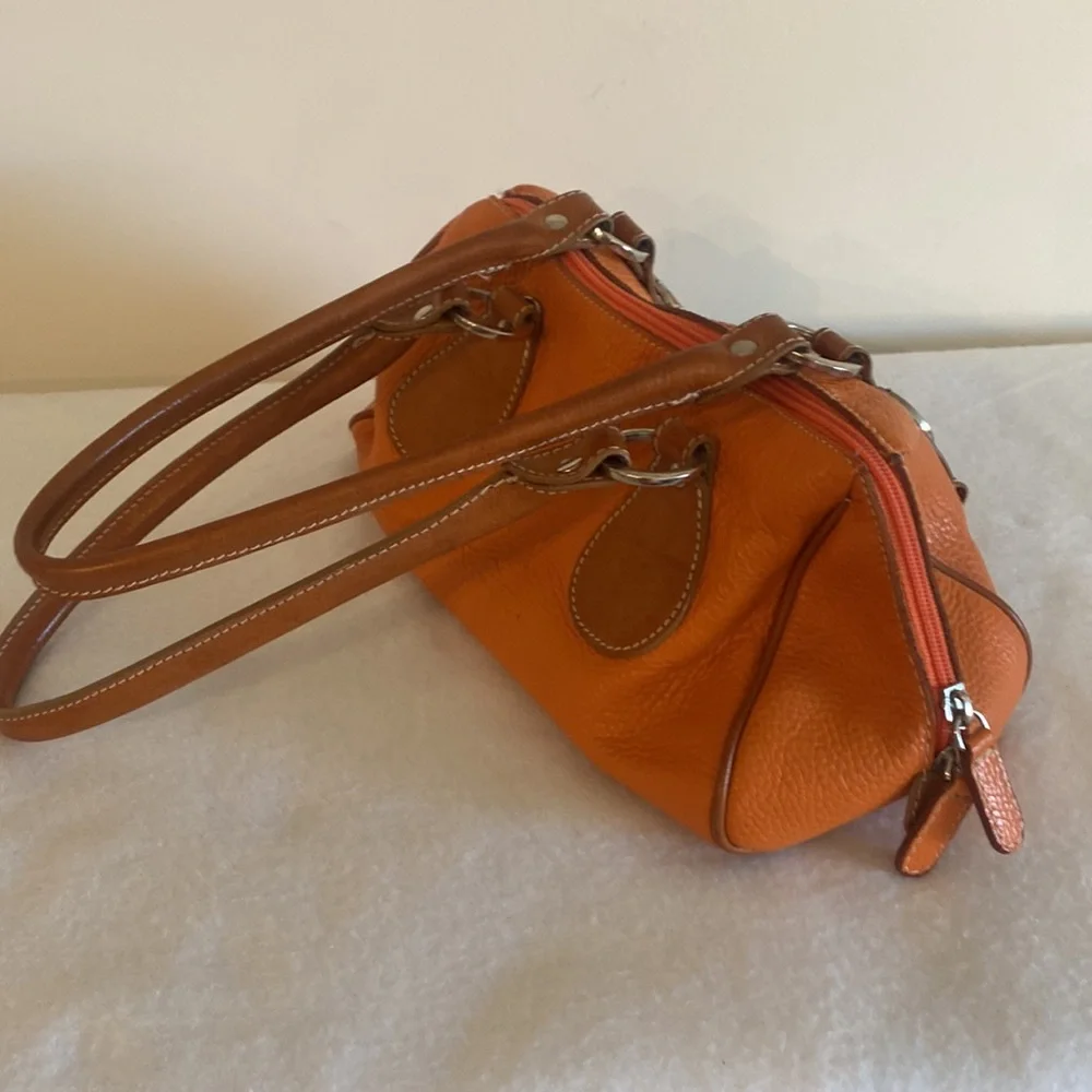 Orange Mini Leather Satchel Bag with Brown Trim - Picture 7 of 9